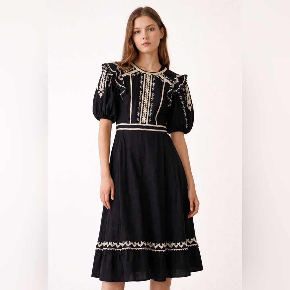 SOLD - Aritzia Little Moon | Poplin Patterned Dress | Black | Size S